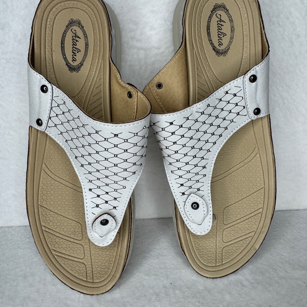 Atalina Sparkle & Cream Tan Sandal with a Logo Insole - Picture 2 of 14
